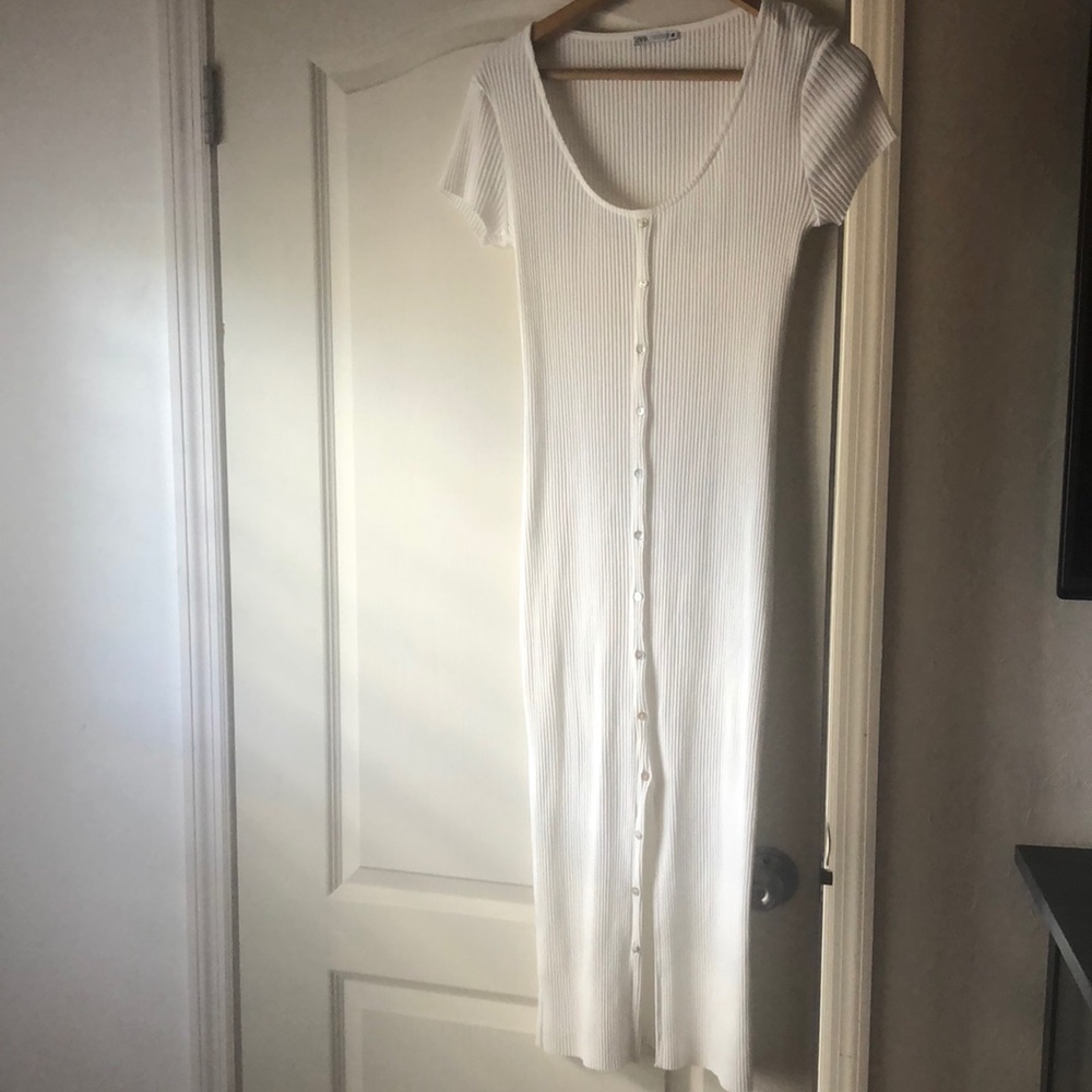 Zara white/ecru knit rib midi dress size M